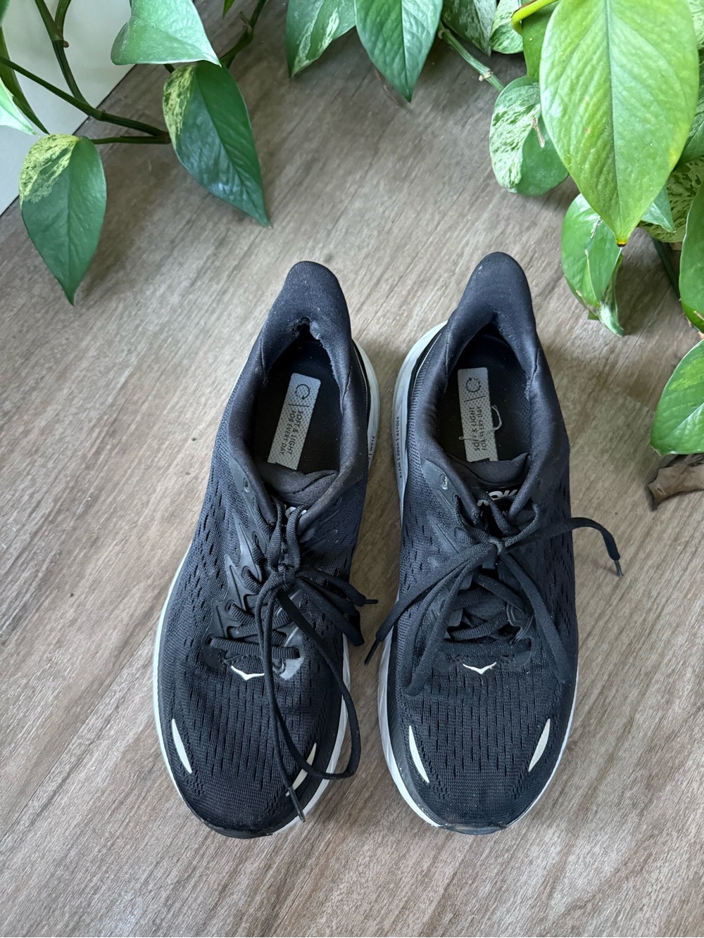 Hoka Black and White Clifton 8 Running Shoes - Picture 3 of 7